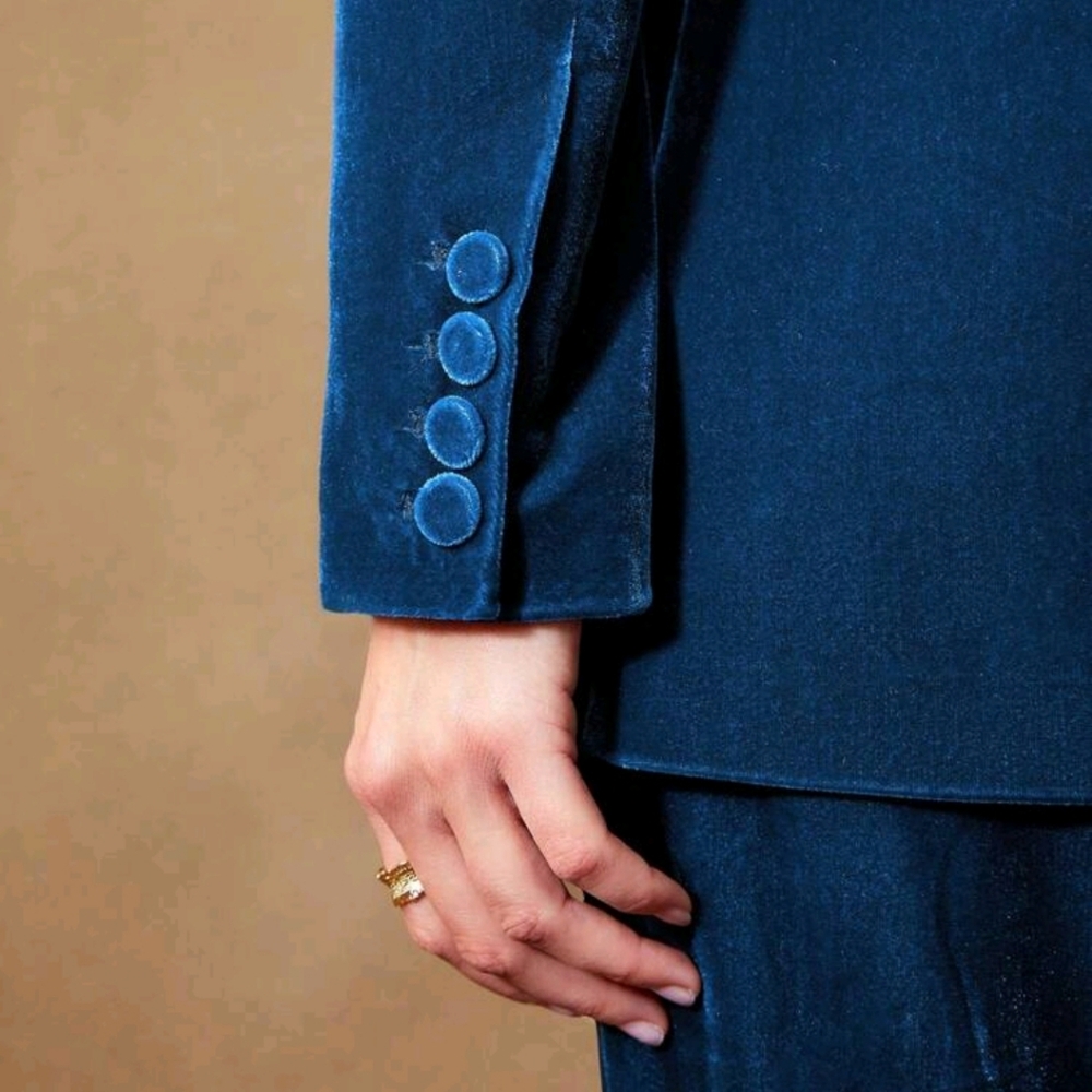 Women's Velvet Pantsuit Jacket Women Fashion Long Sleeve - Picture 7 of 11